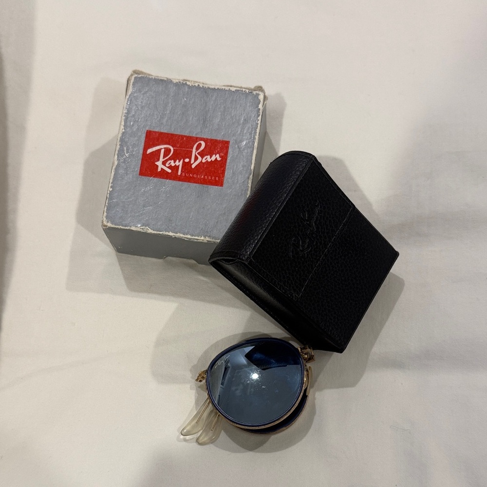 Ray-Ban Gold Sunglasses with Blue Lenses